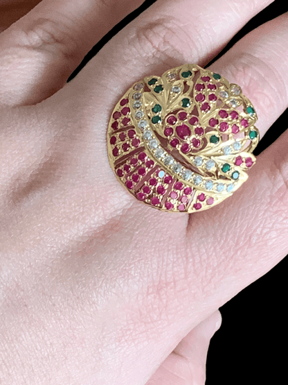 Ruby emerald gold plated silver ring ( READY TO SHIP )