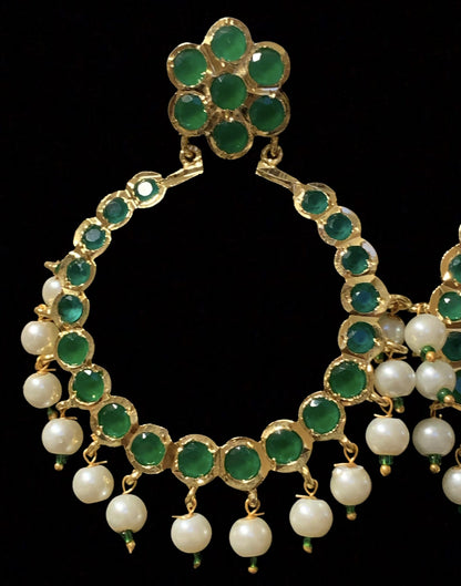 Mona chandbali in green   (READY TO SHIP )