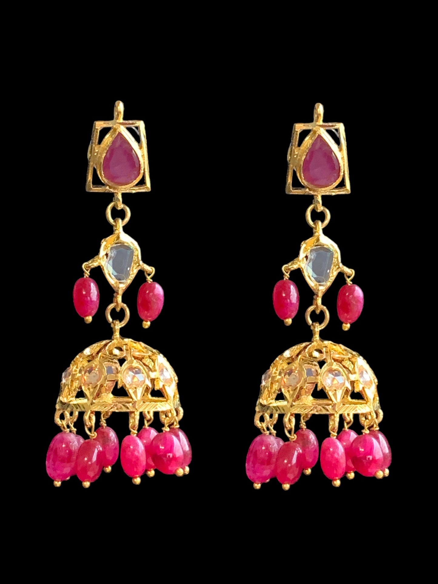 RAKIBA gold plated silver necklace set in ruby with fresh water pearls ( SHIPS IN 4 WEEKS )