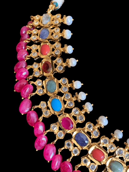 BR17 Aleezay fresh water  pearls and navratan   set( READY TO SHIP  )