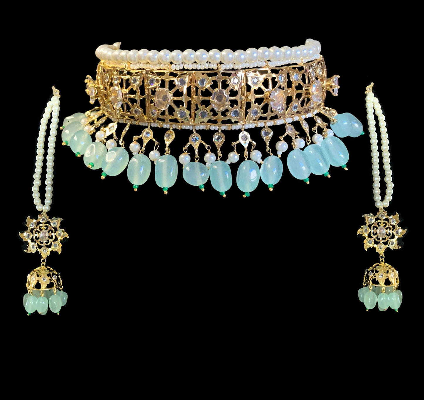 BR319 Insia hyderabadi bridal set in sea green beads ( SHIPS IN  2 WEEKS  )