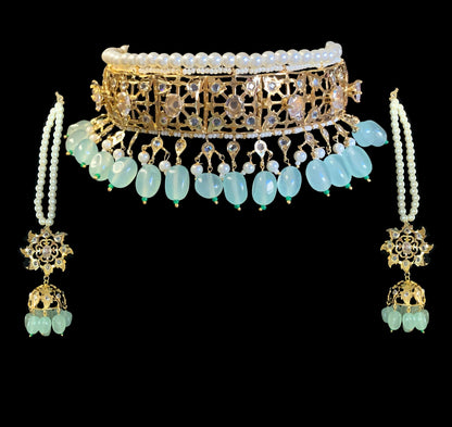 BR319 Insia hyderabadi bridal set in sea green beads ( SHIPS IN  2 WEEKS  )