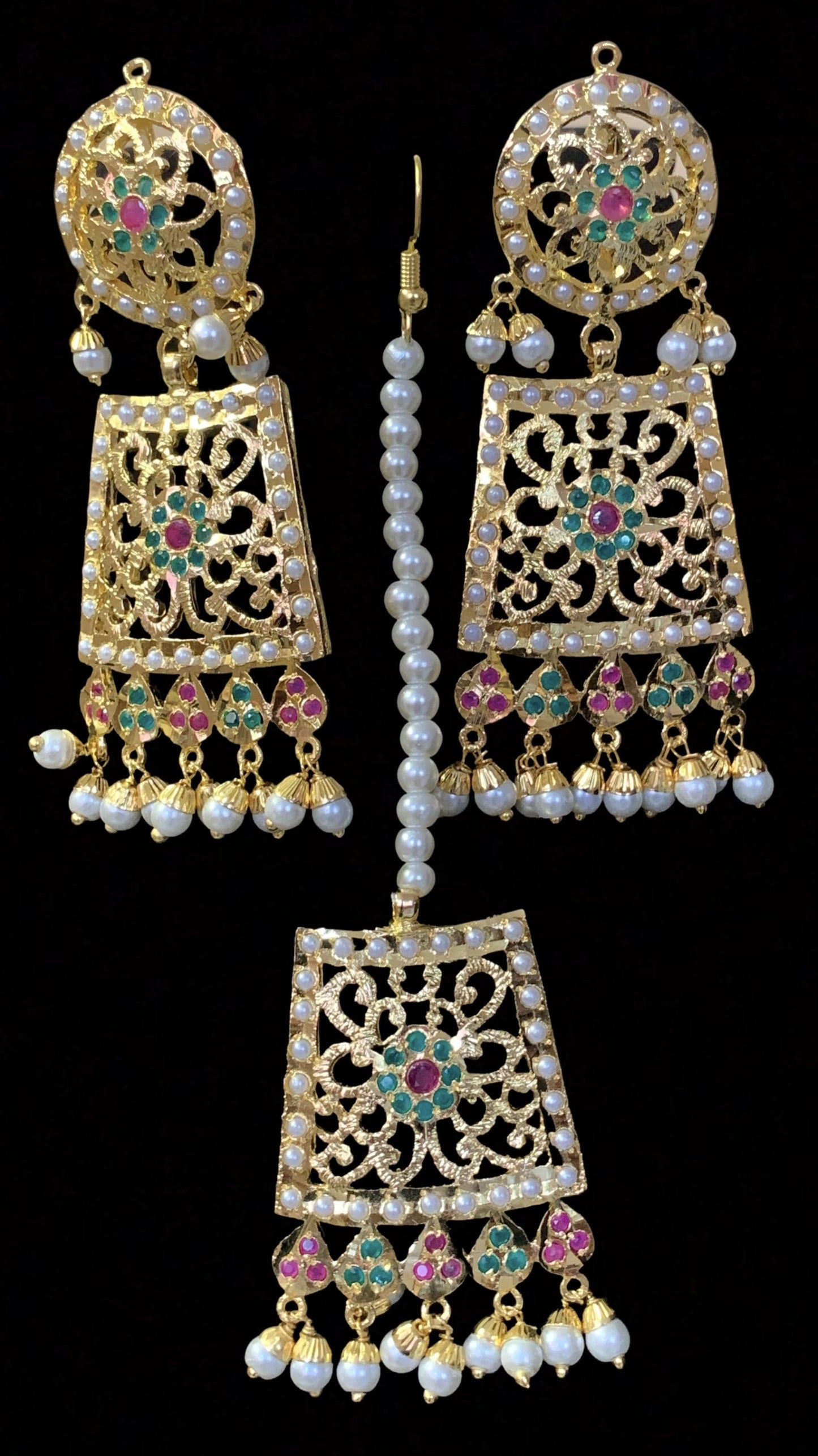 Safira necklace set with tika RUBY EMERALD ( READY TO SHIP)