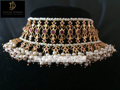 C14 Viya bridal choker set in rubies and pearls  (SHIPS IN 4 WEEKS )