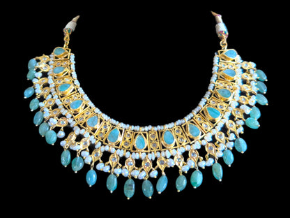 RAKIBA gold plated silver necklace set in emerald  with fresh water pearls ( SHIPS IN 5 WEEKS )