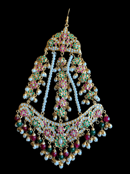 DJHR42 Punjabi jadau jhoomar in ruby emerald  ( READY TO SHIP)