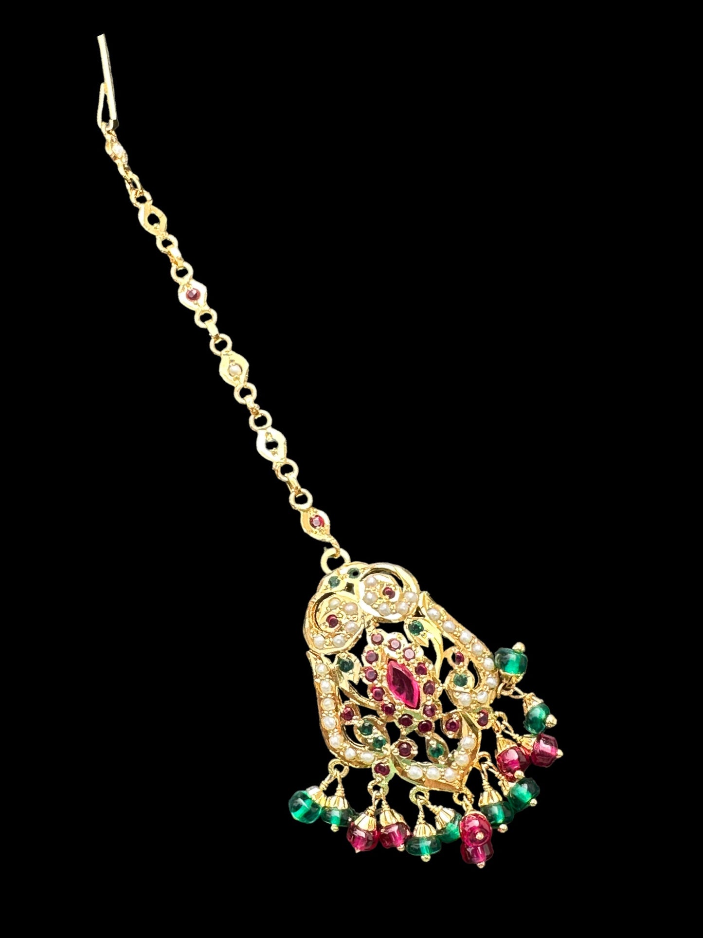 Gold plated silver tika in ruby emerald ( READY TO SHIP )