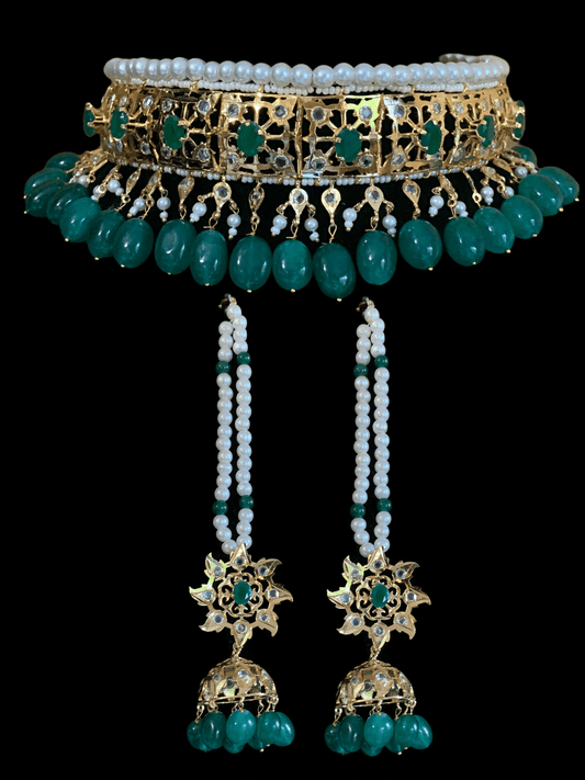 C110 jadavi lacha in emerald beads (SHIPS IN 2 WEEKS  )