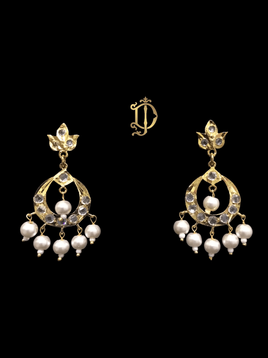 DER179 Neda small sized chandbali in pearls  (READY TO SHIP )