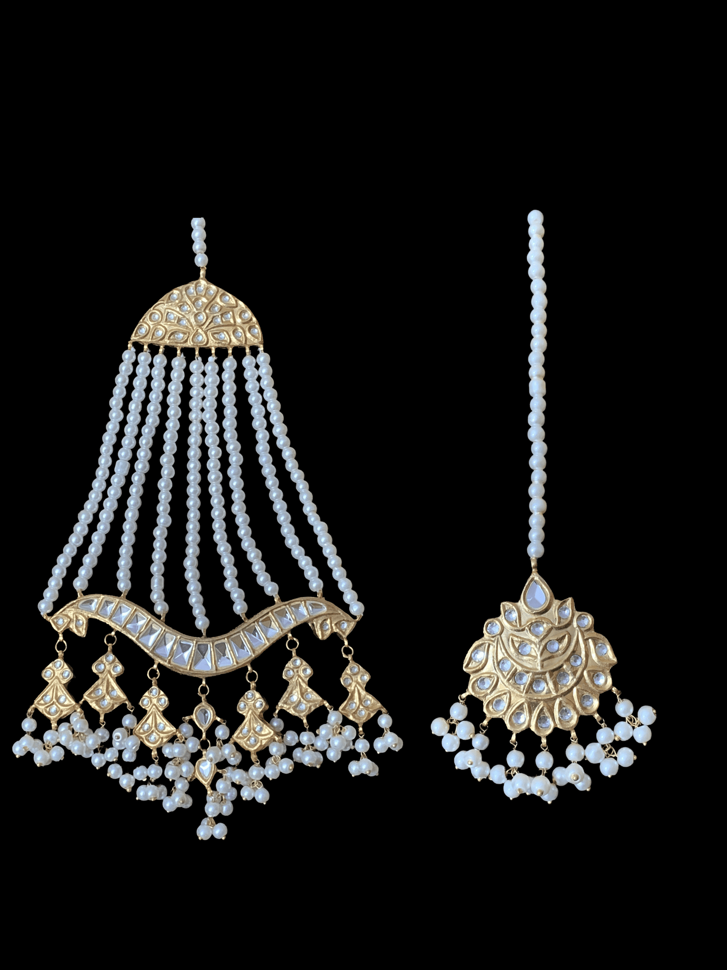 JTK23 Hiba kundan jhoomar tika in pearls ( READY TO SHIP  )