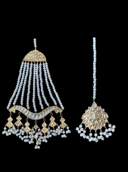 JTK23 Hiba kundan jhoomar tika in pearls ( READY TO SHIP  )
