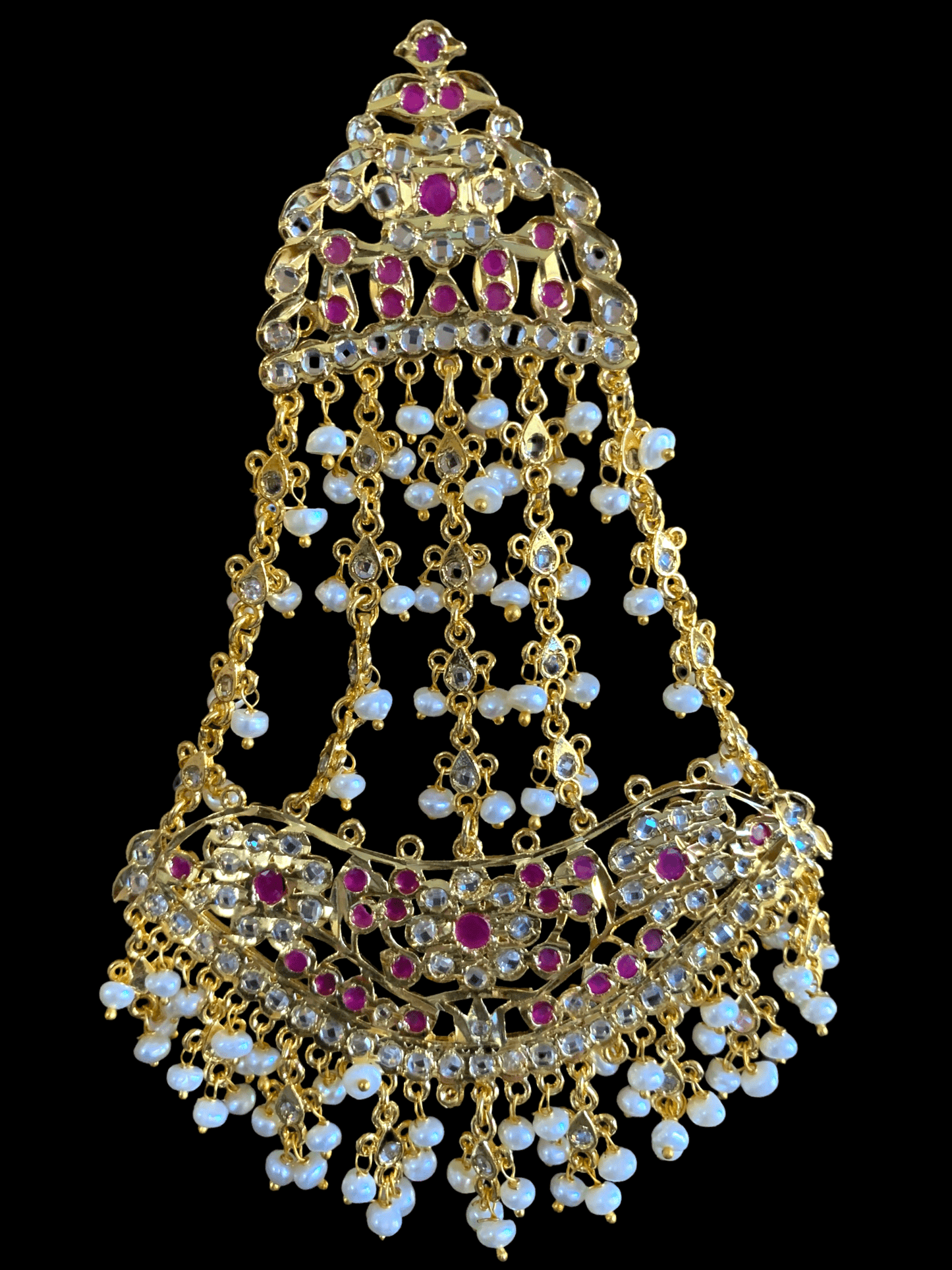 DJHR39  Bridal jhoomar in fresh water pearls - RUBY ( READY TO SHIP )