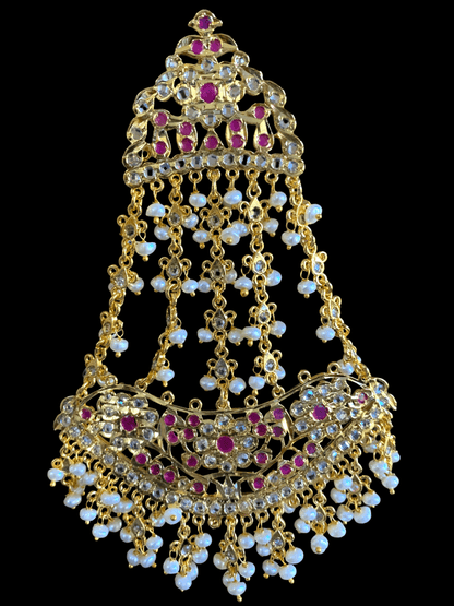DJHR39  Bridal jhoomar in fresh water pearls - RUBY ( READY TO SHIP )