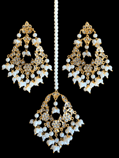 DJET33 Madhuri earrings tika set in pearls  ( READY TO SHIP )