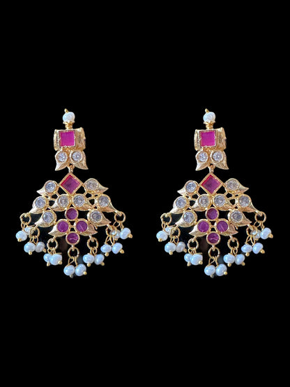 DNS28 Ruby zircon  necklace with earrings - fresh water pearls ( READY TO SHIP )