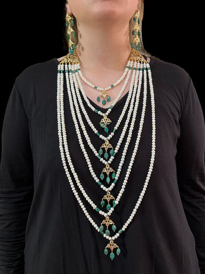 SAT77 Hyderabadi satlada in emerald beads and fresh water pearls ( SHIPS IN 2 WEEKS )