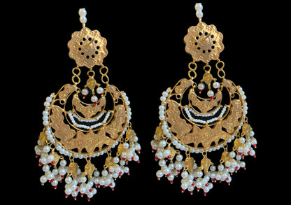 Mahira multicolor Pakistani kundan statement chandbali earrings DER19 (READY TO SHIP)  )