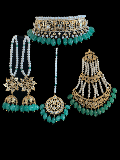 BR60 Insia Jadavi lacha bridal-set in light green beads  ( READY TO SHIP )