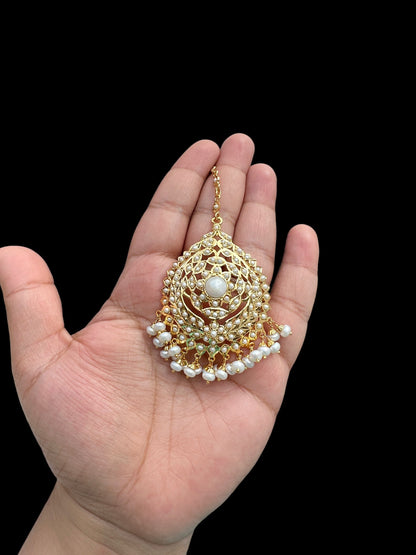Gold plated silver tikka in fresh water pearls ( READY TO SHIP )