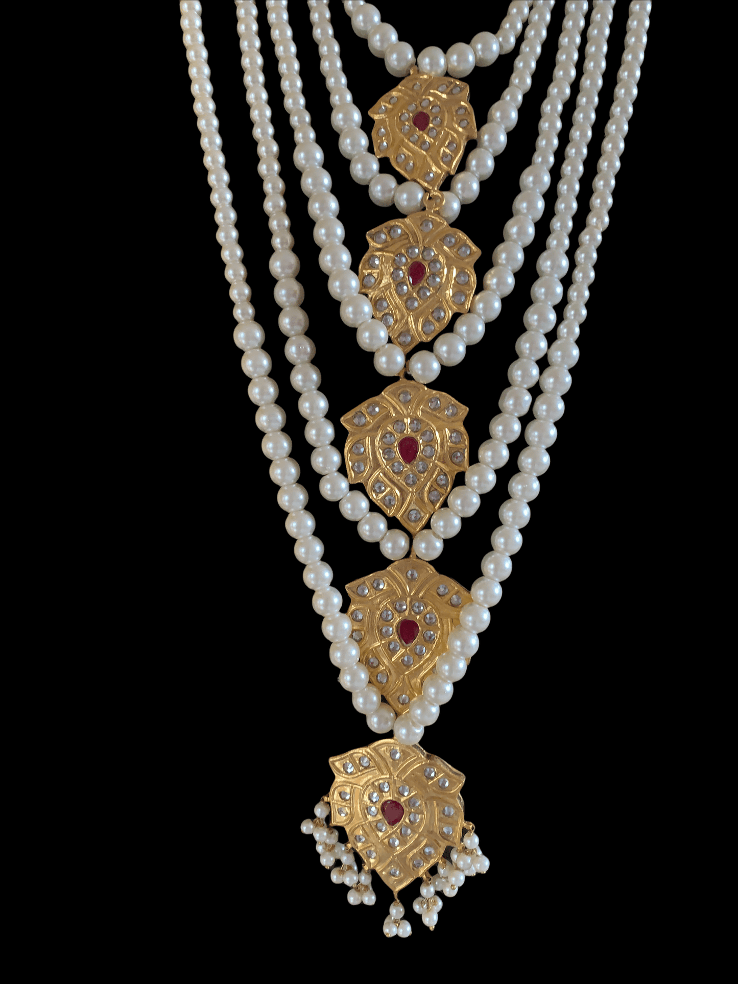 SAT20 Nimra 5 layer long kundan necklace with earrings ( READY TO SHIP )