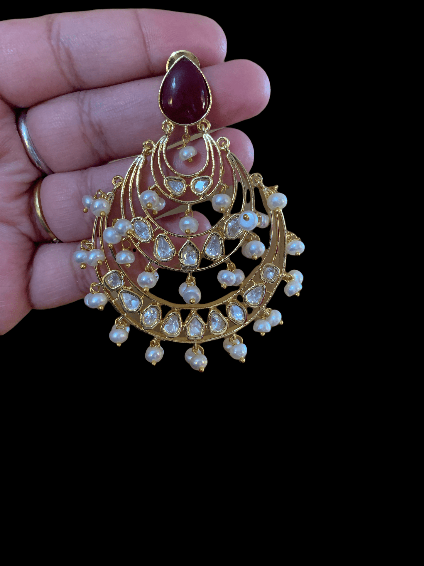 DER71 Tahira cz earrings in fresh water pearls - RUBY  ( READY TO SHIP)