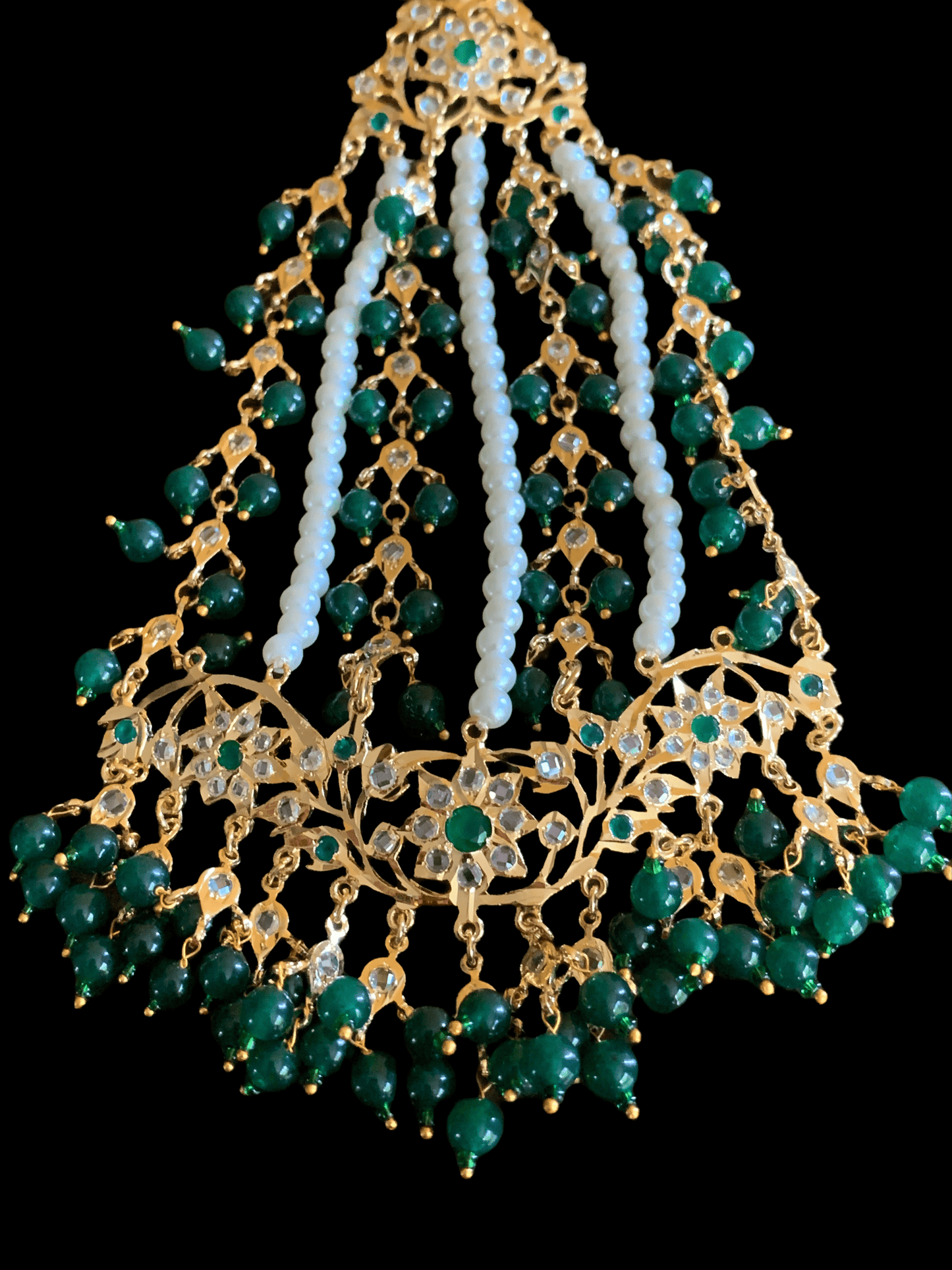 JTK27  Hira Jhoomar tika in green ( emeralds ) ( SHIPS IN 4 WEEKS  )