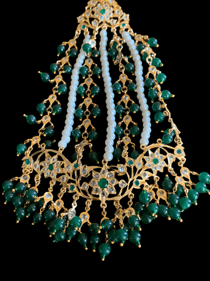 JTK27  Hira Jhoomar tika in green ( emeralds ) ( SHIPS IN 4 WEEKS  )