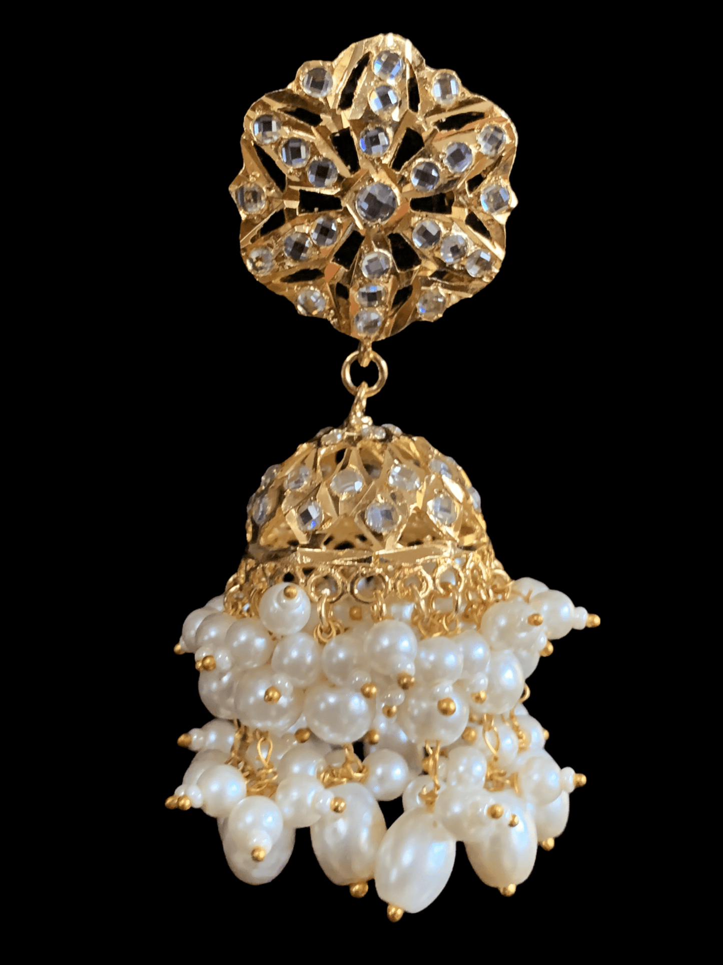 DER327 Meera  hyderabadi jhumka in pearls - large ( READY TO SHIP)