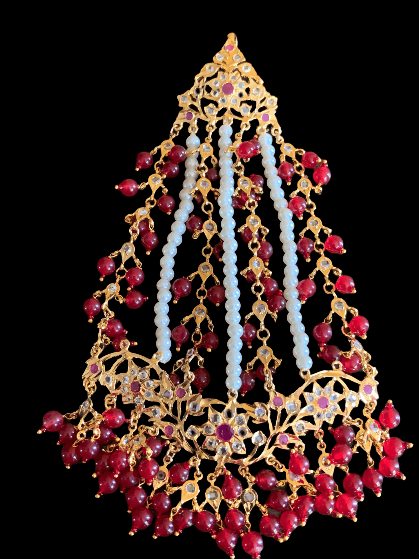 JTK28 Hira Bridal jhoomar and tika in rubies (SHIPS IN 3 WEEKS  )