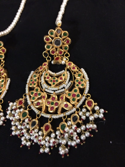 Mahira multicolor Pakistani kundan statement chandbali earrings DER19 (READY TO SHIP)  )