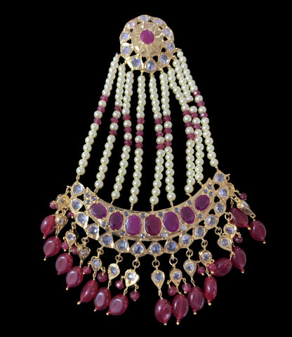 DJHR73 Ruby jhoomar / passa in golden pearls ( SHIPS IN 3 WEEKS  )