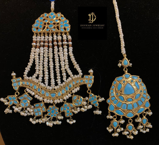 JTK1 Anuja jhoomar tika in feroza/ turquoise ( SHIPS IN 4 WEEKS )