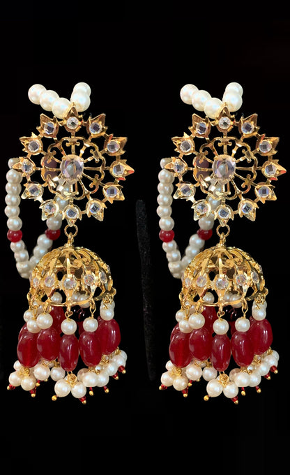 DER191 Karanphool jhumka - ruby  ( READY TO SHIP)