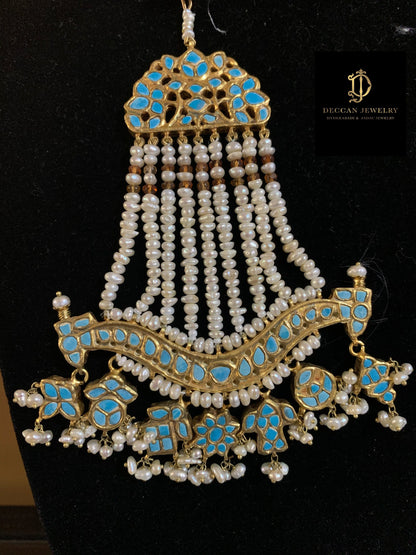 JTK1 Anuja jhoomar tika in feroza/ turquoise ( SHIPS IN 4 WEEKS )