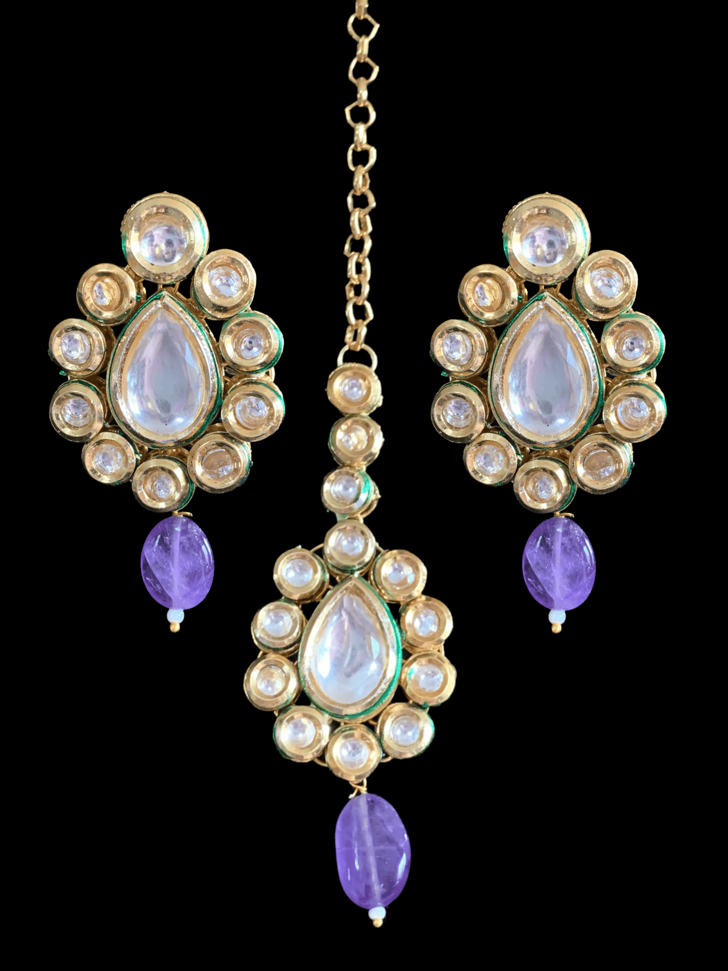 NS177 Mohini bridal necklace in high quality kundan with natural amethyst beads (SHIPS IN 2 WEEKS)