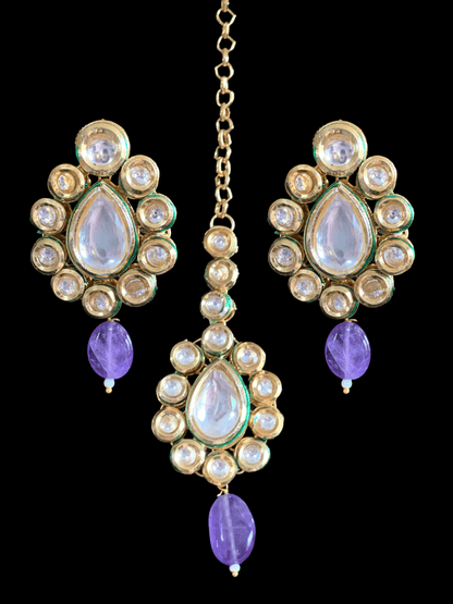 NS177 Mohini bridal necklace in high quality kundan with natural amethyst beads (SHIPS IN 2 WEEKS)