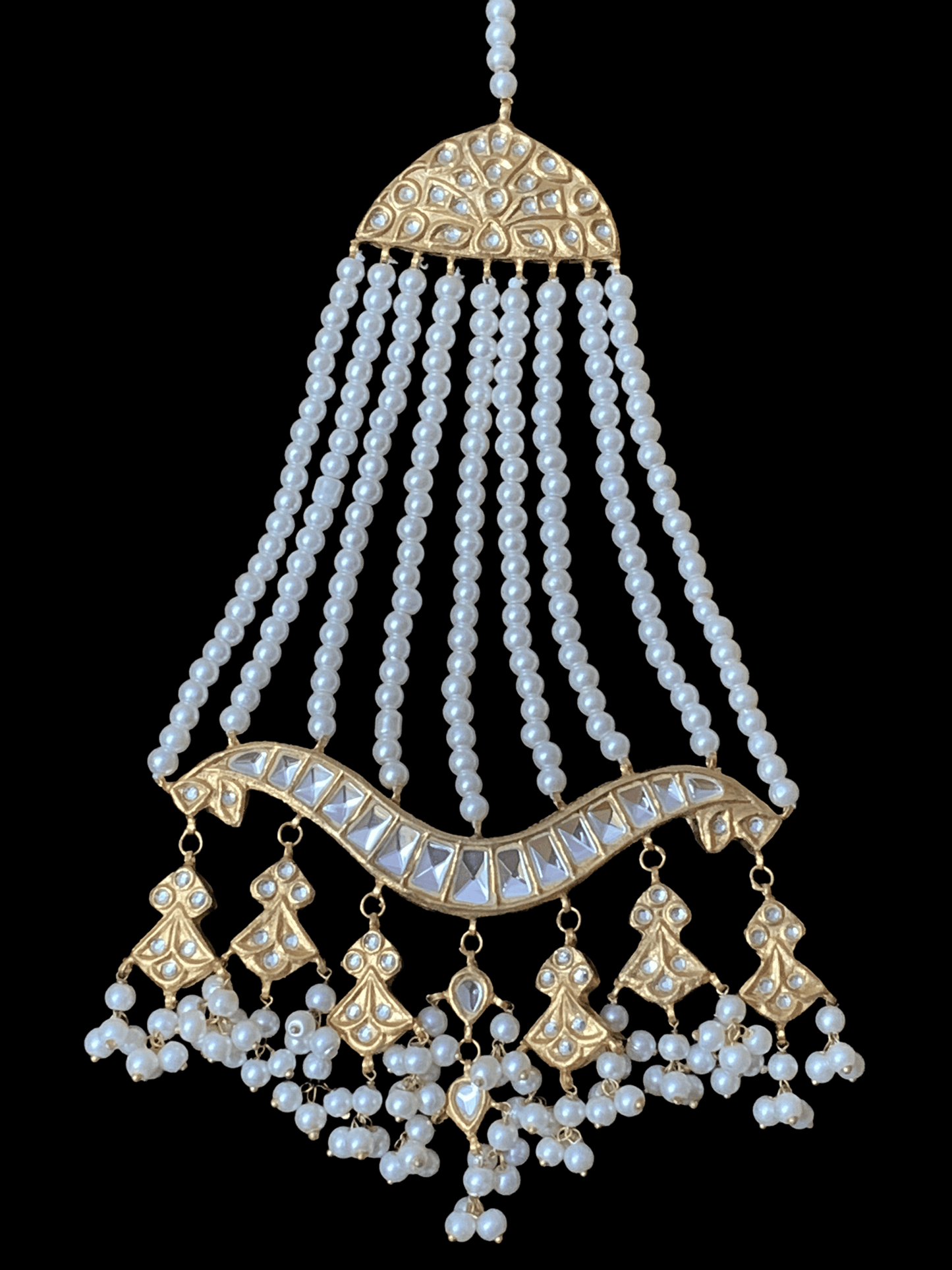 JTK23 Hiba kundan jhoomar tika in pearls ( READY TO SHIP  )