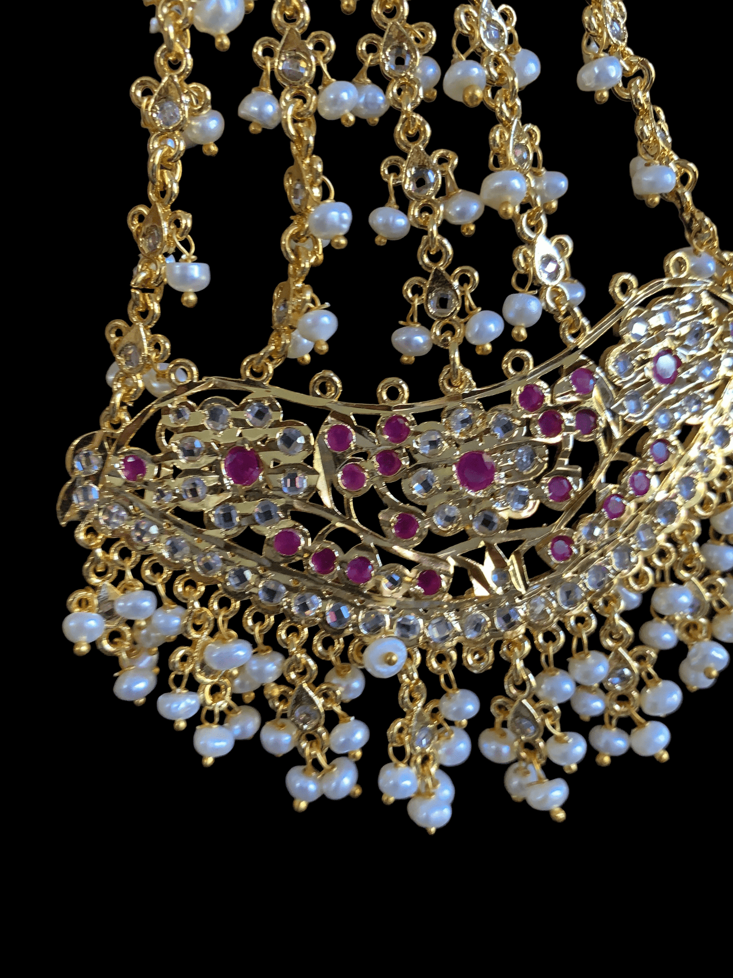 DJHR39  Bridal jhoomar in fresh water pearls - RUBY ( READY TO SHIP )
