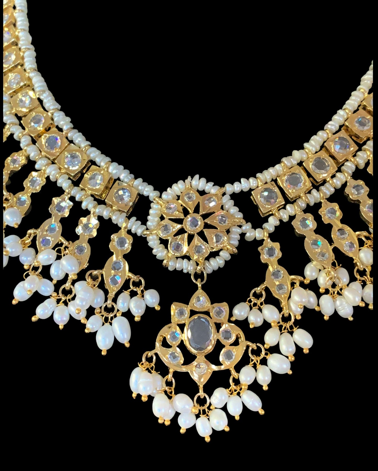 NS222 Kali hyderabadi necklace set in fresh water pearls (SHIPS IN 2 WEEKS )