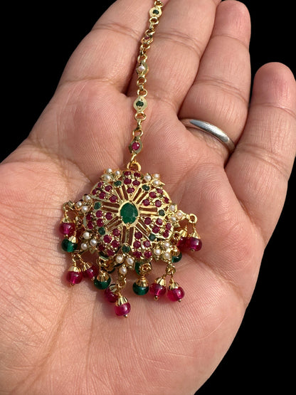 Gold plated silver tika in ruby emerald (SHIPS IN 4 WEEKS  )