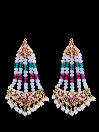 Gold plated silver ruby emerald jhoomar earrings
