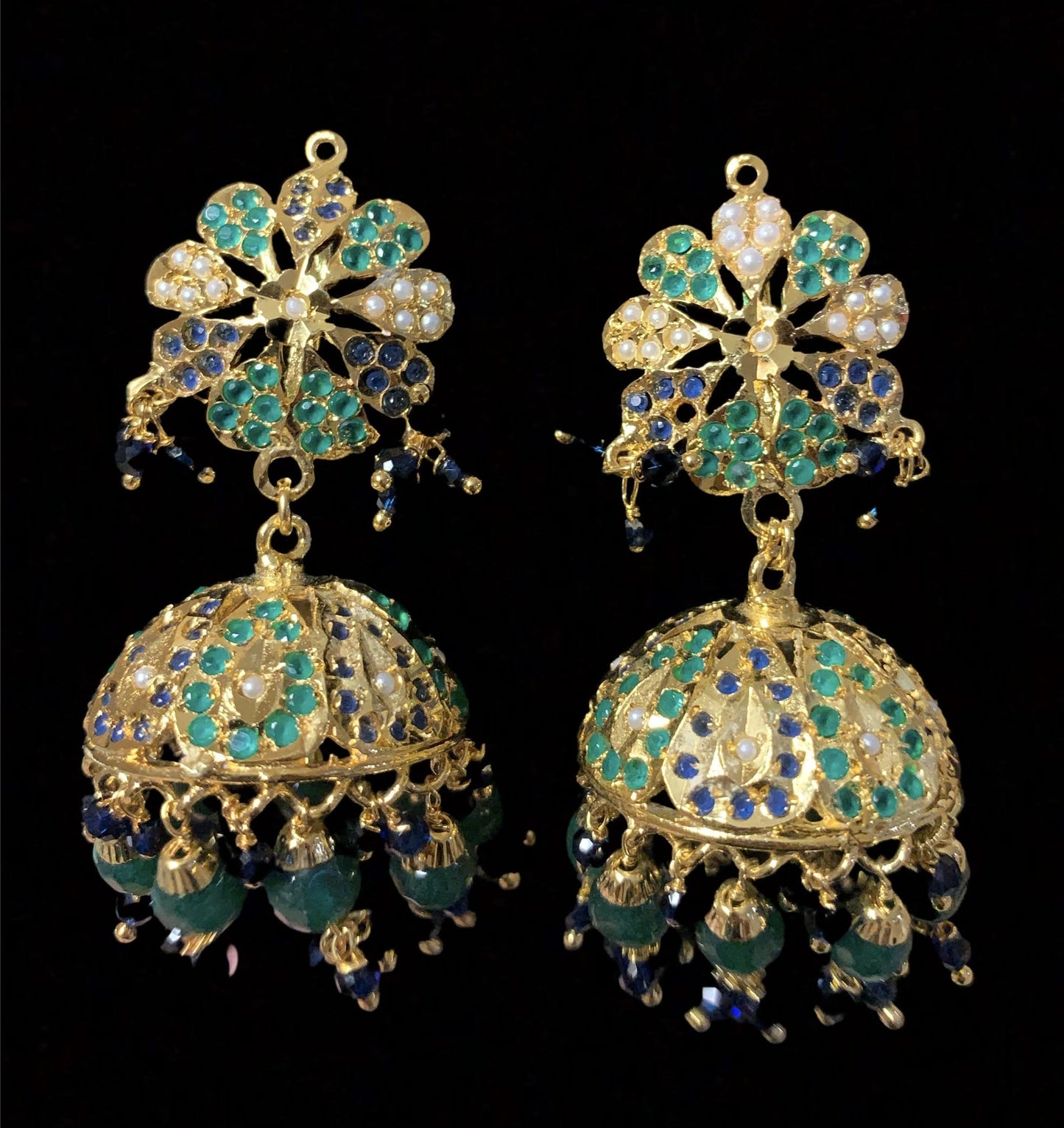 Rashmika jadau necklace with jhumka ( green blue ) ( READY TO SHIP )