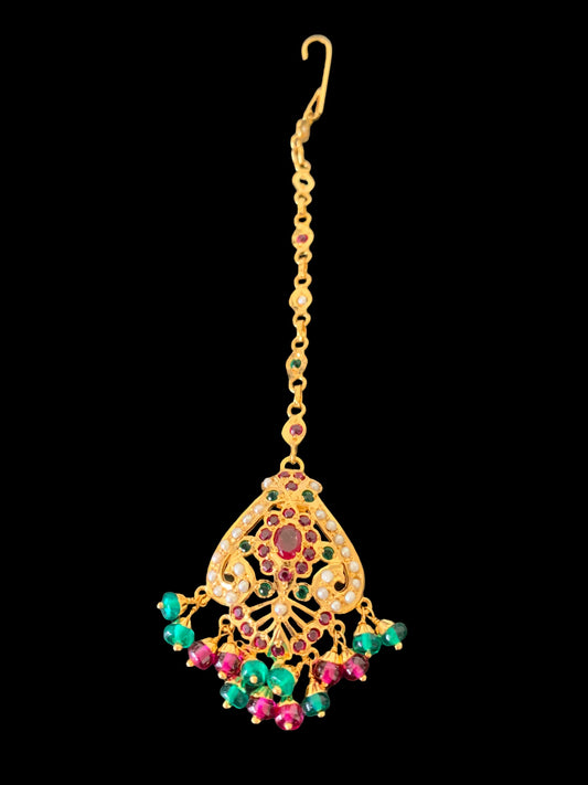 DTK405 Gold plated silver tika in ruby emerald ( SHIPS IN 5 WEEKS )
