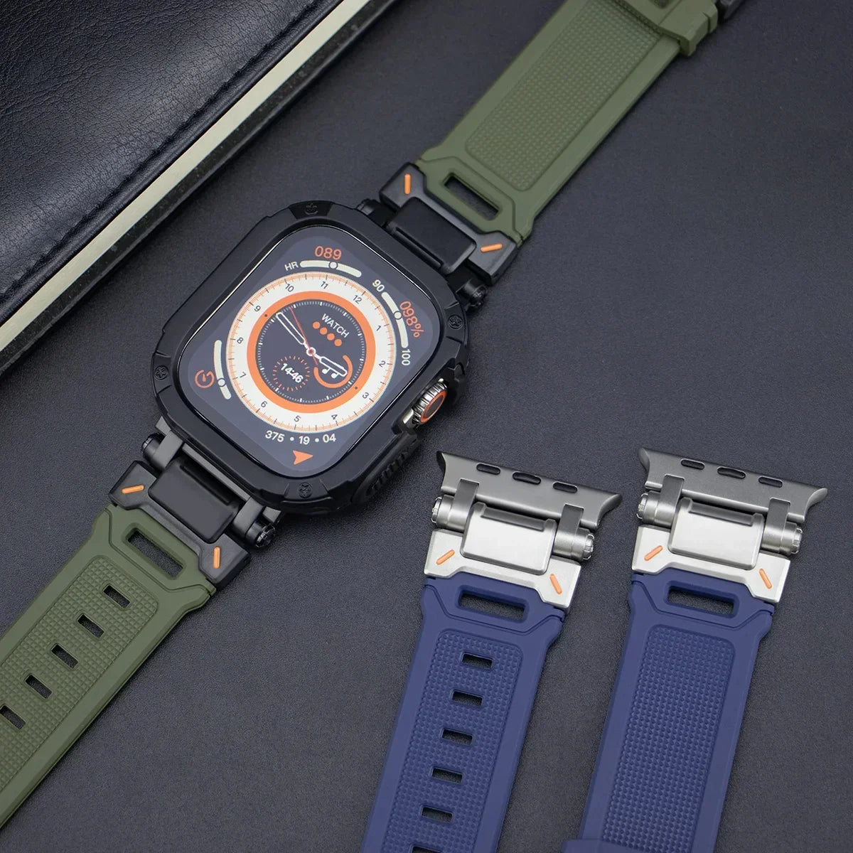 Apple Watch Band Rubber Band+Case 44/45/49 MM Series 9/8/7/6 Ultra 1/2