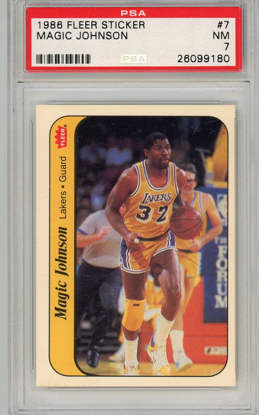 Graded 1986 Fleer Sticker Magic Johnson #7 Basketball Card PSA 7 Near Mint