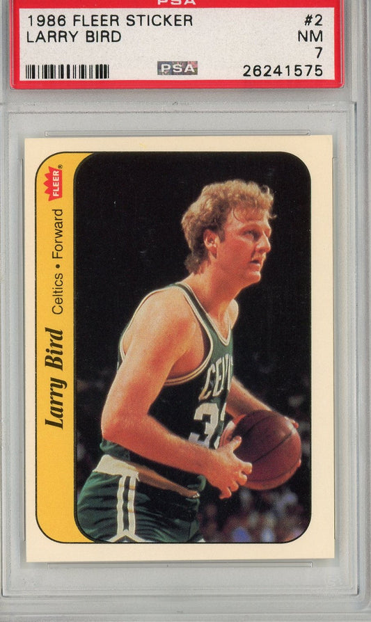 Graded 1986 Fleer Sticker Larry Bird #2 Basketball Card PSA 7 Near Mint