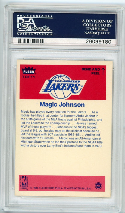 Graded 1986 Fleer Sticker Magic Johnson #7 Basketball Card PSA 7 Near Mint