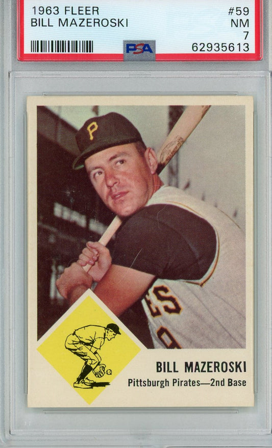 Graded 1963 Fleer Bill Mazeroski #59 Baseball Card PSA 7 Near Mint