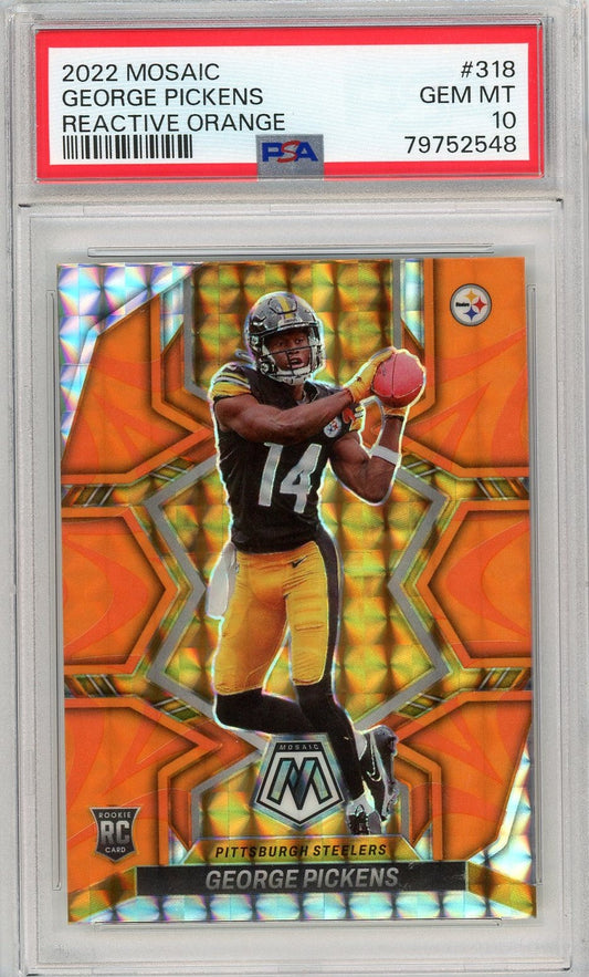 Graded 2022 Panini Mosaic George Pickens #318 Reactive Orange Rookie RC Football Card PSA 10 Gem Mint