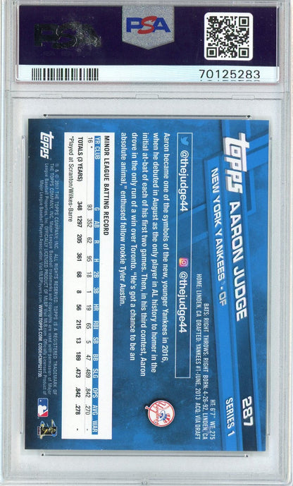 Graded 2017 Topps Aaron Judge #287 Catching Rookie RC Baseball Card PSA 10 Gem Mint